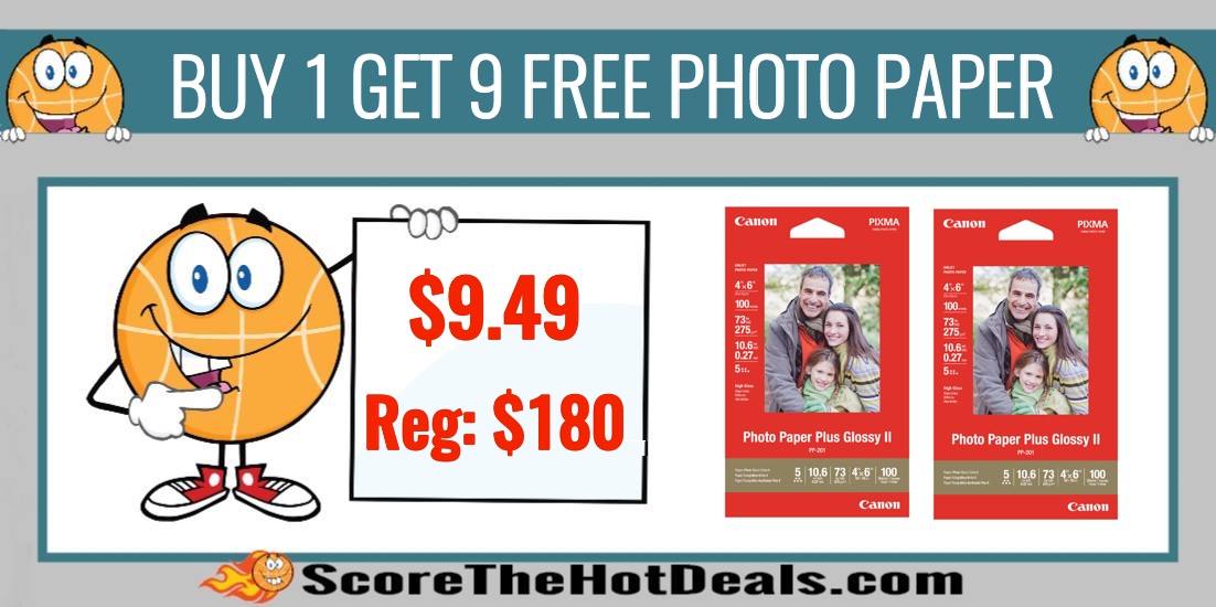 Buy 1 Get 9 FREE Canon 4 x 6 Photo Paper (100 Sheets)
