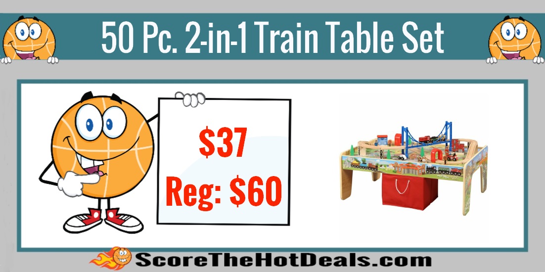 50-Piece Train Set with 2-in-1 Activity Table
