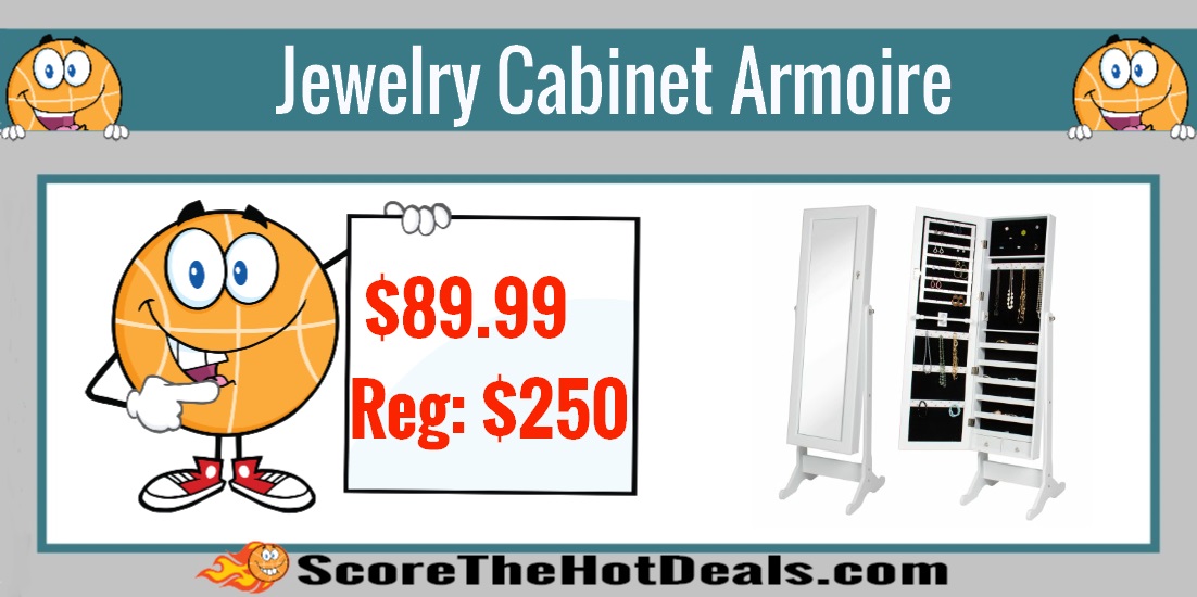 White Mirrored Jewelry Cabinet Armoire