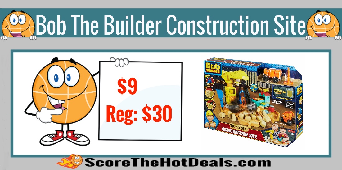 Bob the Builder Construction Site playset includes 16 oz. (0.45 kilograms) of Mash & Mold Playsand  Includes Dizzy vehicle and two-sided Bob/Wendy sand stamp  Crane contains multiple molds and can act as a wrecking ball  5 different tools and over 35 molds help shape and build with the Playsand  4 easy-to-use, easy-to-move hexagonal tiles act as the base of the playset