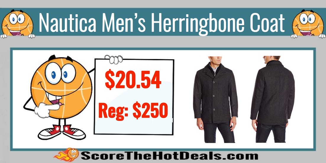 Nautica Men's Herringbone Walker Coat with Bib