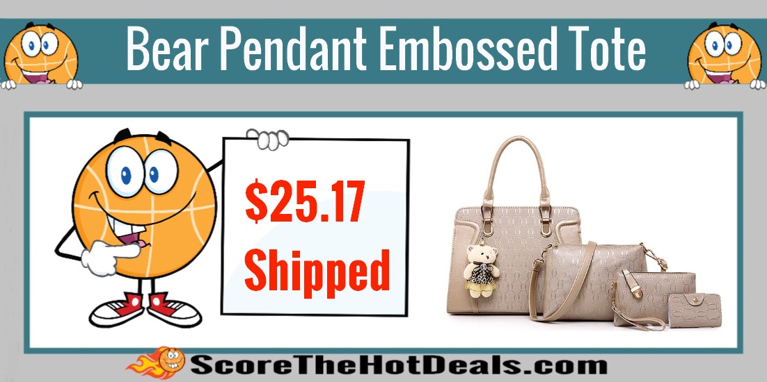 Bear Pendant Embossed Tote