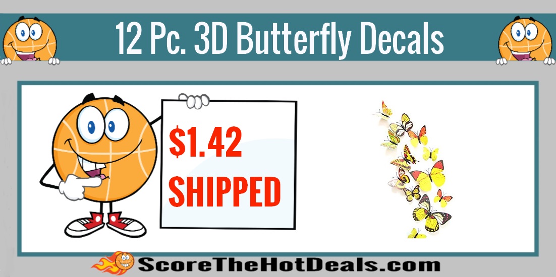 12 Piece 3D Butterfly Wall Decals