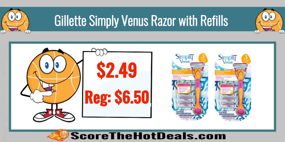 Gillette Simply Venus Refillable 3 Blade Razor with 4 Cartridges Refills