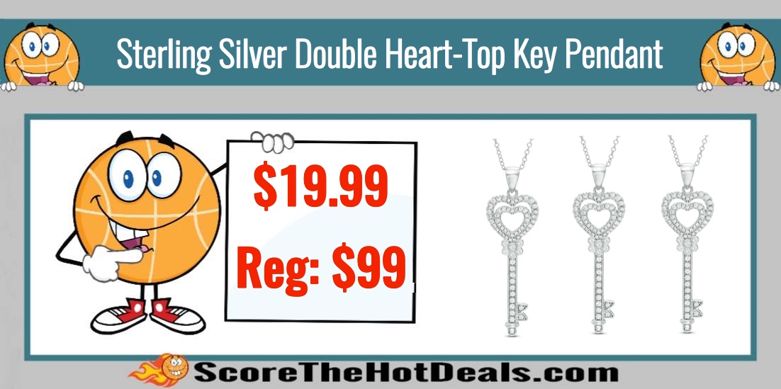 Sterling Silver Double Heart-Top Key Pendant