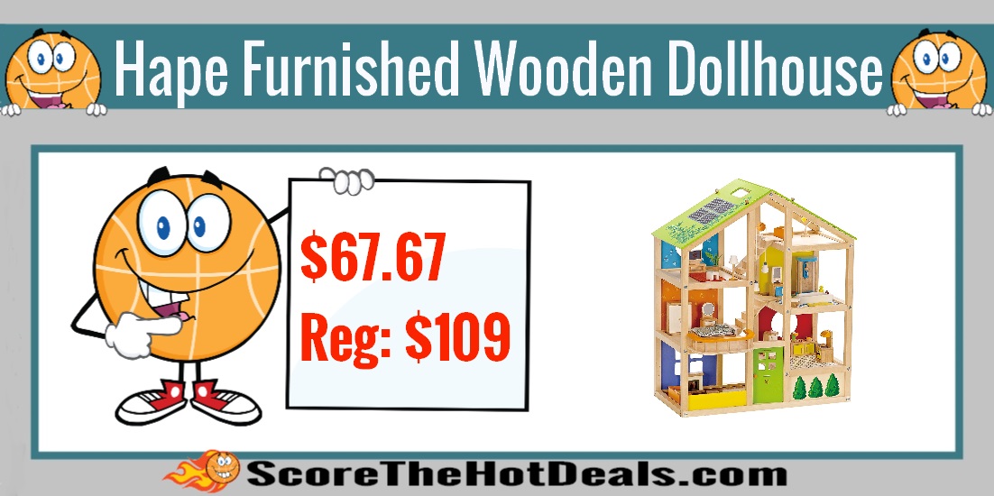  Hape Wooden Doll House Furnished with Accessories