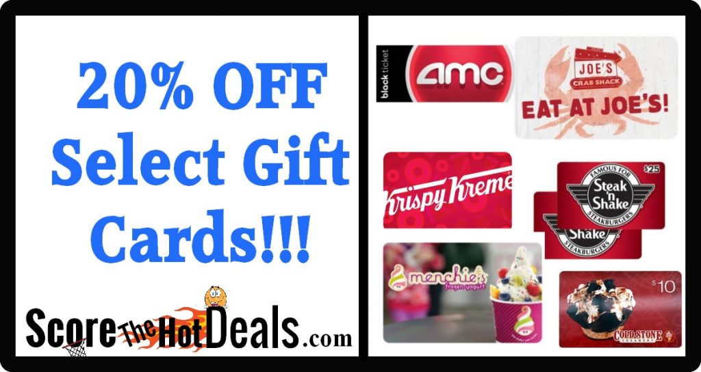 20% OFF Select Gift Cards!!!